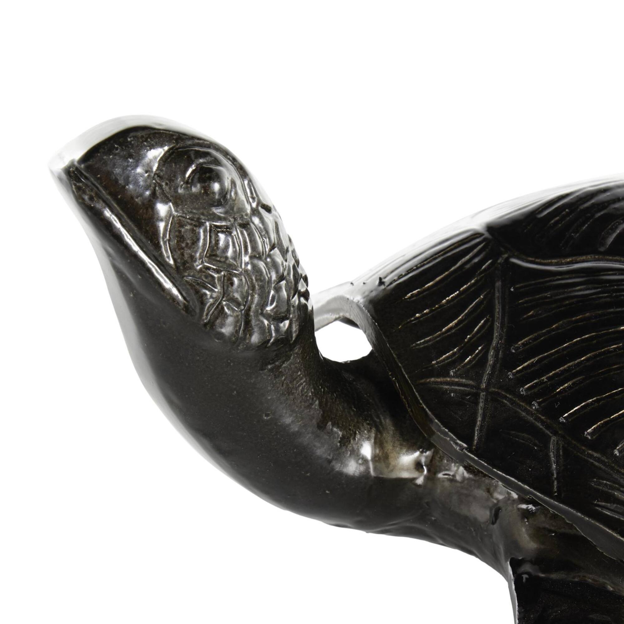 15" Black Carved Aluminum Sea Turtle Sculpture